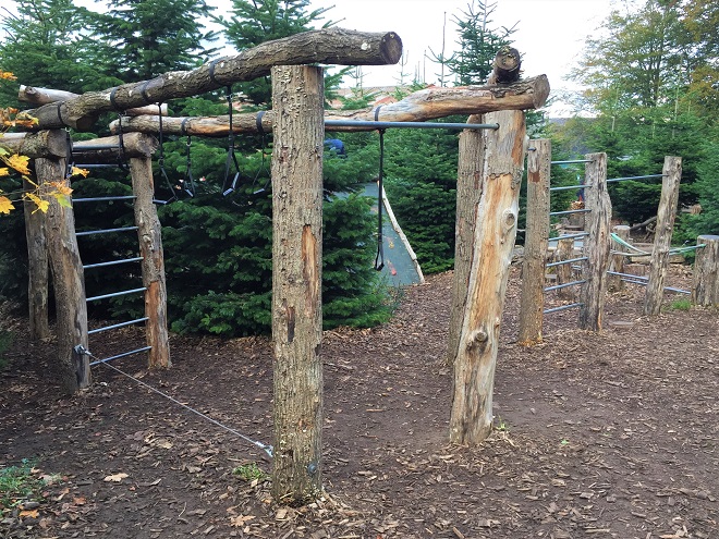 Mini Rope Course on the Wooden Playground at Camp Adventure and Forest Tower