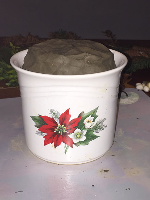 Step Two (add clay and candles) for a Christmas Centerpiece, Danish Juledekoration (tutorial)