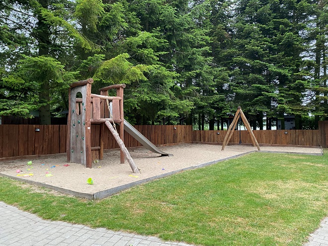 Wooden playground (legeplads) at Verdenskortet in Denmark (World Map)