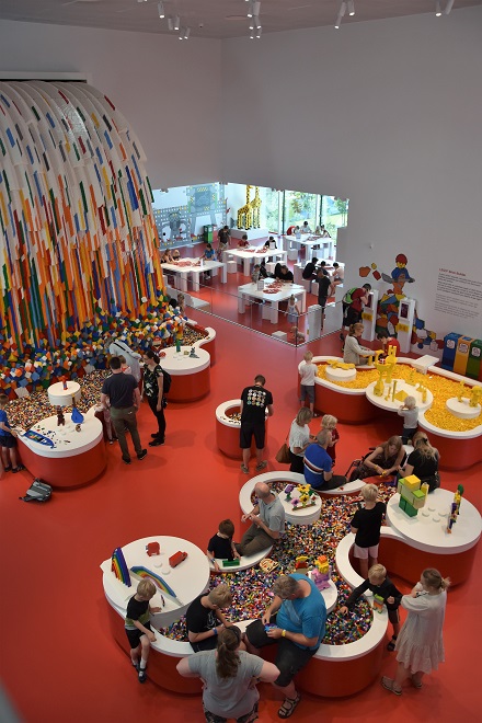LEGO Rainbow Waterfall in the Red Zone at LEGO House in Denmark