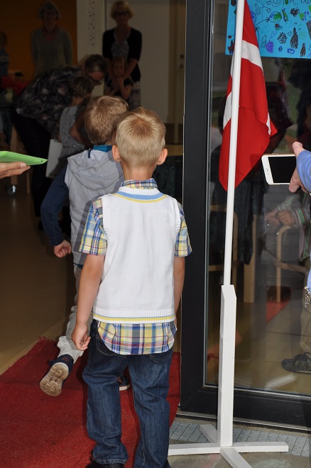A group of children in their last year of daycare visiting a new school in Denmark